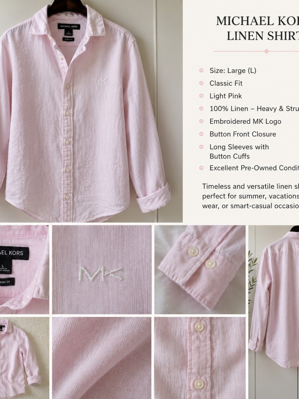 Michael Kors Kids Pale Pink Linen Button-Down Shirt